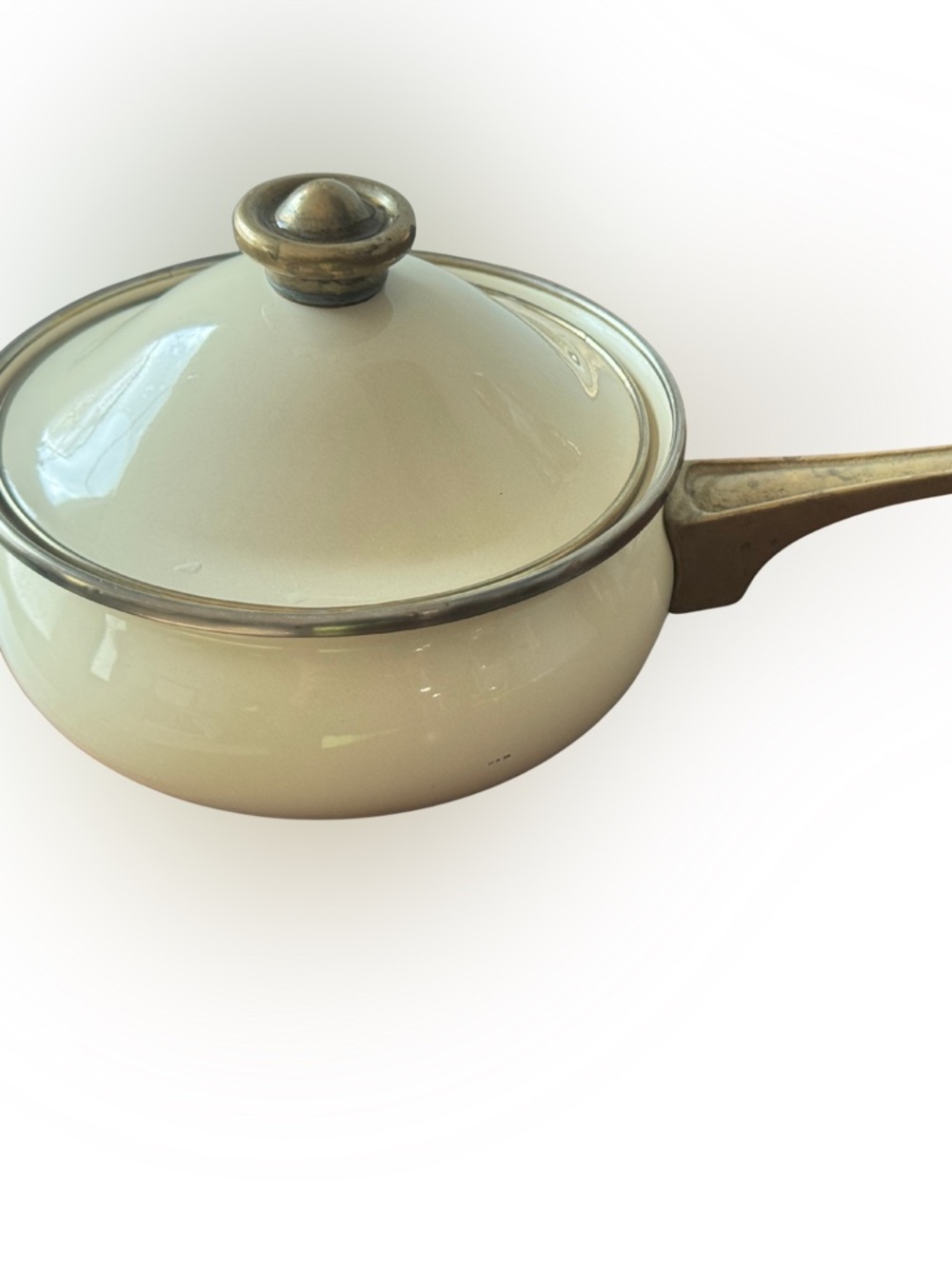 Vintage La Cuisine Cream Enamel Saucepan with Lid